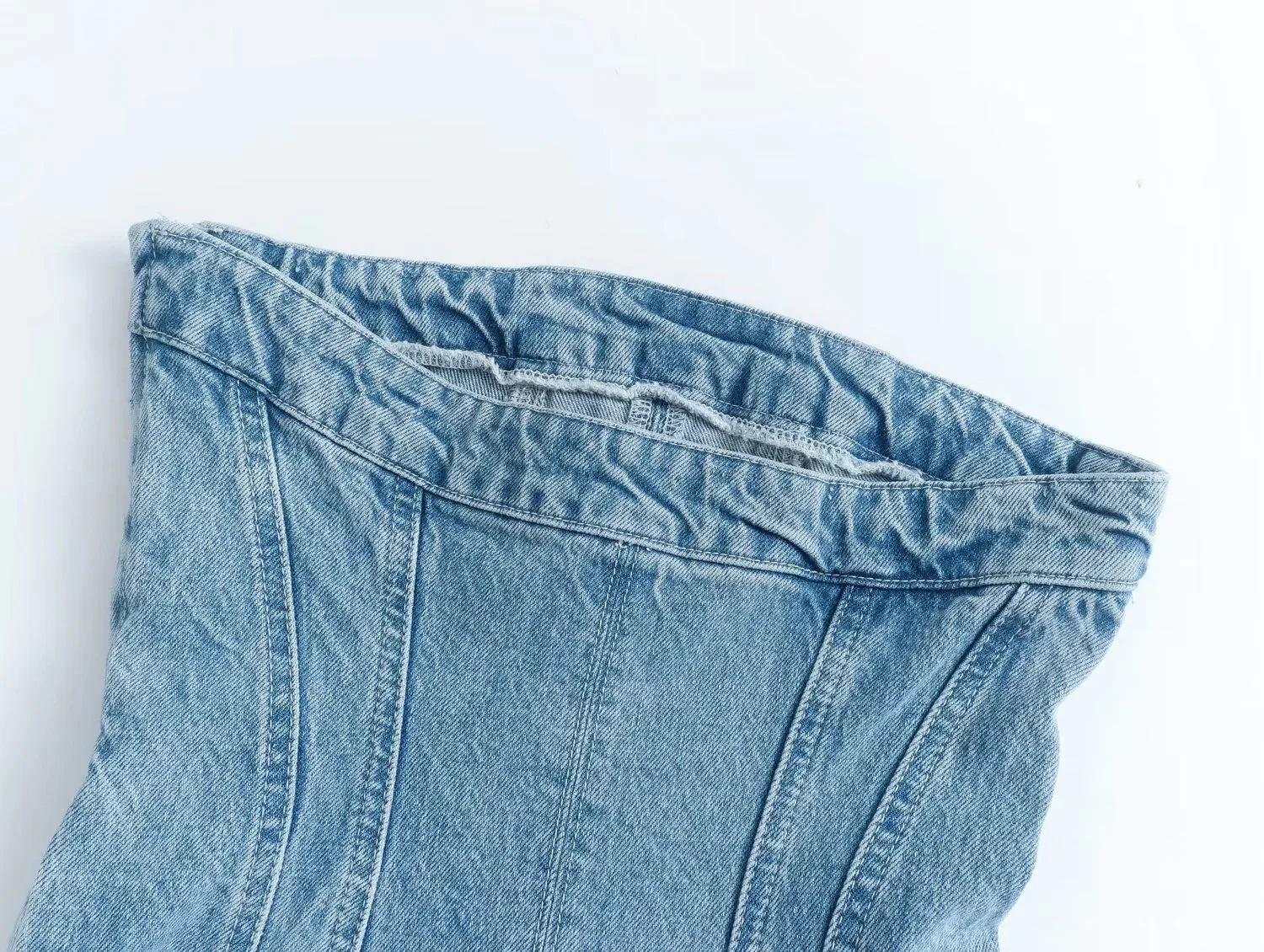 Bare-Shoulder Blue Denim Dress - Image 6