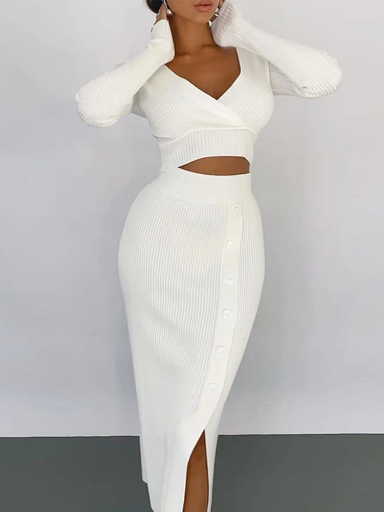 Claire Knitted Crop Top Skirt Set - Image 3