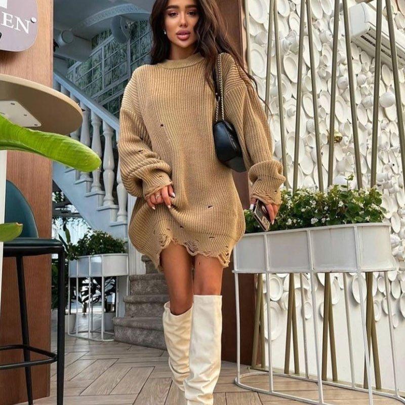 Fuzzy Torn Knitted Sweater Dress - Image 6