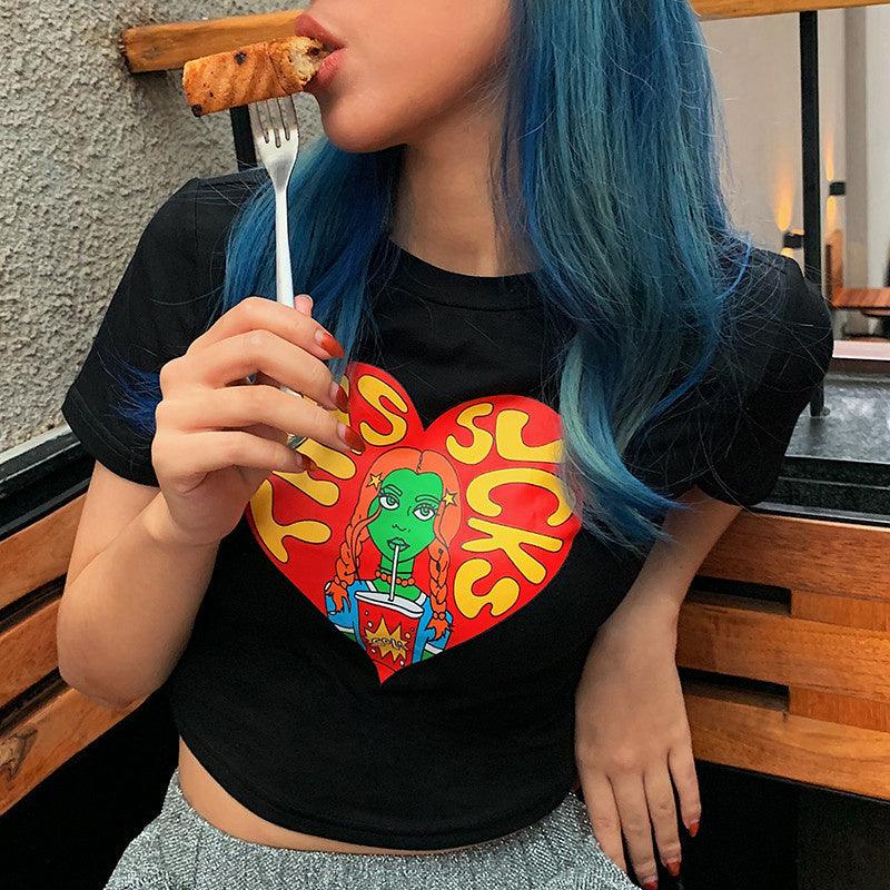 This Sucks Cartoon Print Crop Top - Image 3